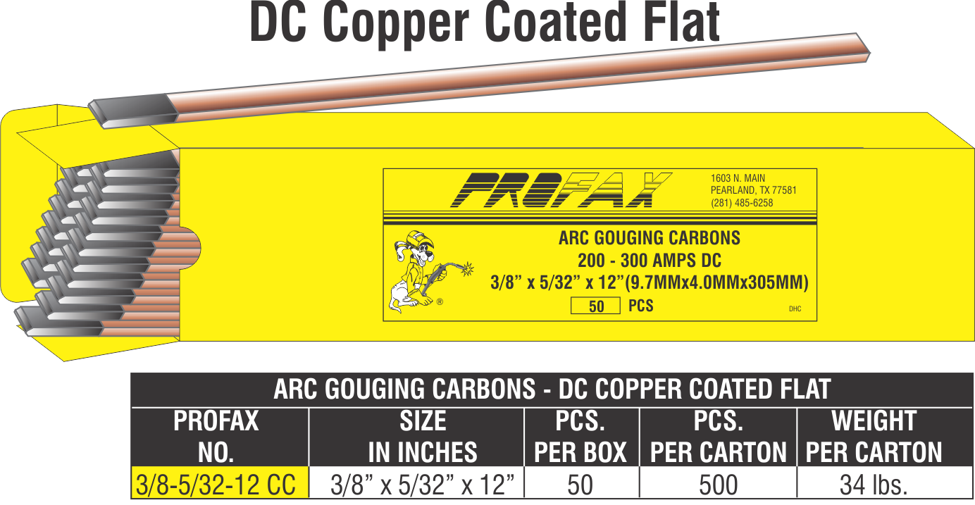 DC COPPER COATED FLAT CARBONS Part # 3/8-5/32-12C