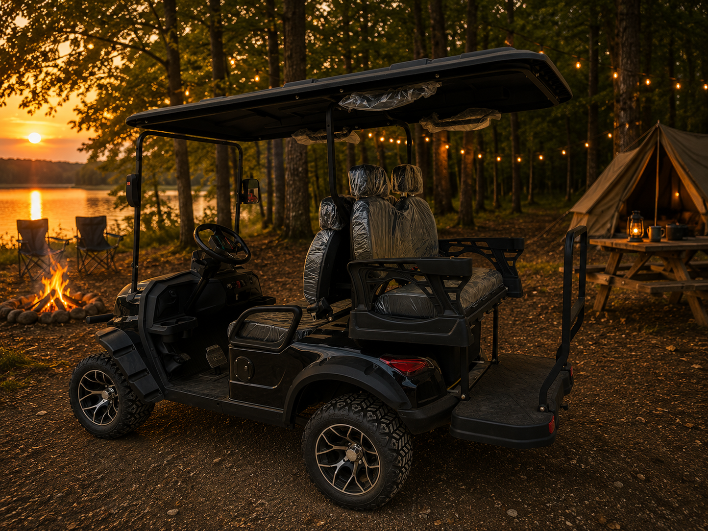 Electric Golf Cart - 2+2 Seat - Black