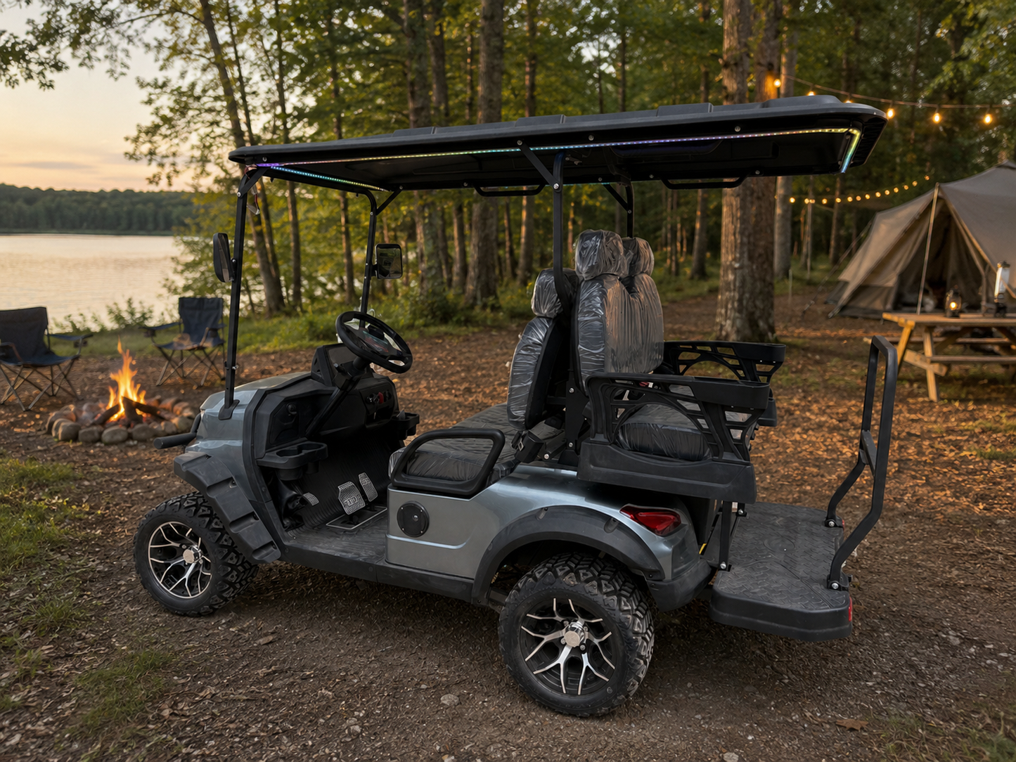 Electric Golf Cart - 2+2 Seats - Blue/Gray