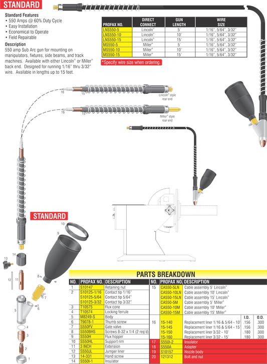 SUB ARC GUN 3/32Z' 5' CABLE Part # LNS550-5